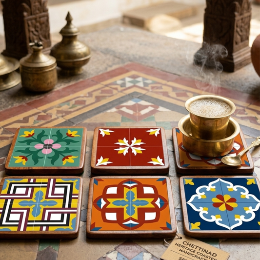 Chettinadu Athangudi Tile Tea Coasters - Pack of 6 Unique Designs