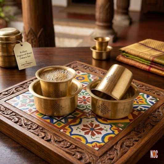 Kolam Engraved Brass Dabara Set – Authentic Collection (Set of 2)