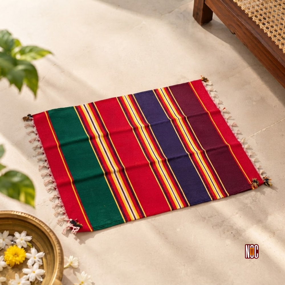 Mini Jamakkalam Thadukku Bhavani | 24" x 24" Handwoven Cotton Mat